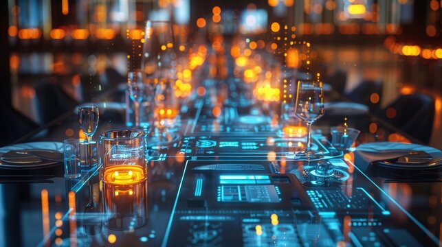 Close-up of a high-tech wedding planner with interactive seating arrangements and augmented reality invitation designs