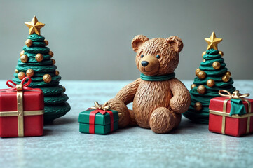 christmas teddy bear with gifts
