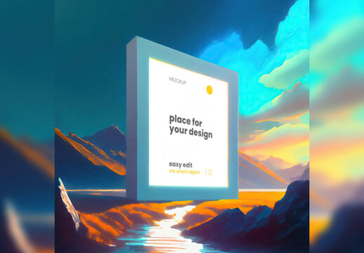 Single page frame poster Mockup Consciousness dimension landscape colorful background 07 Generative Ai
