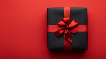 Elegant Black Gift Box with Red Ribbon Generative AI