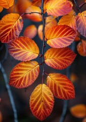Fototapeta premium Vibrant autumn leaves in a woodland, ideal for seasonal themes. 