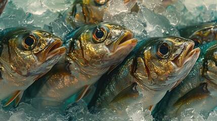 Fish displayed on ice in a market