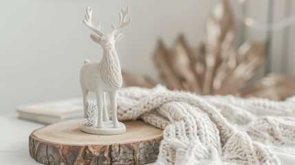 Christmas boho decorations. Beautiful christmas tree and boho decor background. New Year composition. Holiday card copy space