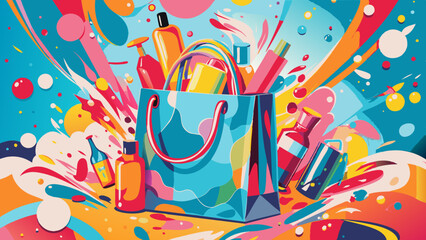 Obraz premium Vibrant Shopping Spree: Colorful Bags and Exciting Retail Explosion