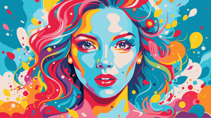 Vibrant Abstract Woman Portrait in Pop Art Style
