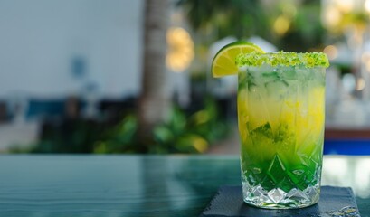 Refreshing BrazilianThemed Cocktail with Lime Garnish and Vibrant Colors for Summer Party or Event