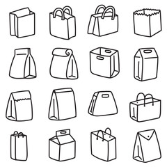 paper bag outline sketch cartoon doodle package set