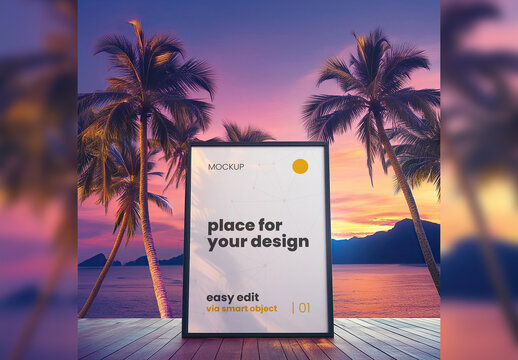 Sunset Beach Poster Frame Mockup 02 Generative Ai