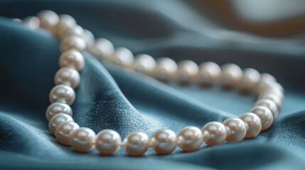 Focused image of a pearl necklace laid out on a velvet surface