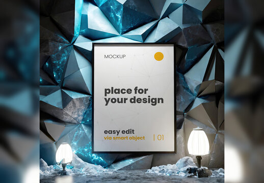 Triangles Poligon 3d Scene Poster Frame Mockup Generative Ai