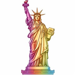 Obraz premium Whimsical kawaii illustration of the Statue of Liberty, her robes transformed into rainbow hues for LGBTQ pride, isolated on white