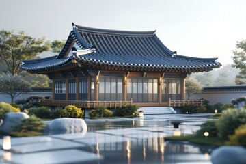  A traditional Korean hanok with a tiled roof