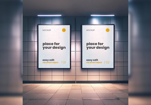 Two Poster Gallery Frame Mockup Spot Light 03 Generative Ai