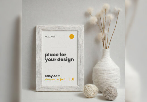 Wool Thread String Scene Poster Frame Mockup 02 Generative Ai