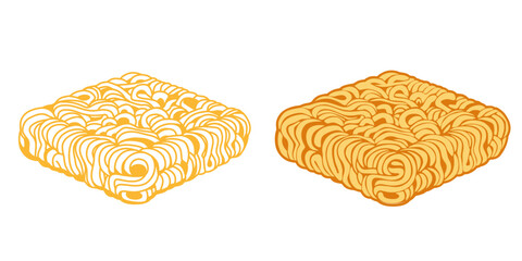 instant noodles cube isolated on white background, illustration ramen cubes or noodle for clip art, instant noodle rectangular block for fast food