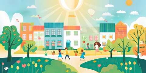 Sustainability awareness event flat design front view school theme cartoon drawing colored pastel