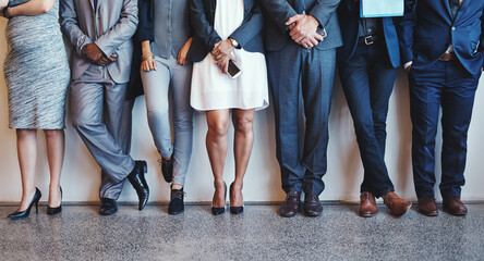 Legs, business people and waiting room for recruitment, interview or hr opportunity. Employee...