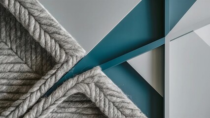 A modern creative background, geometric shapes, gray and blue colors, wool textures.