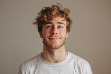 Obraz premium A close up portrait of a young man with a subtle smile