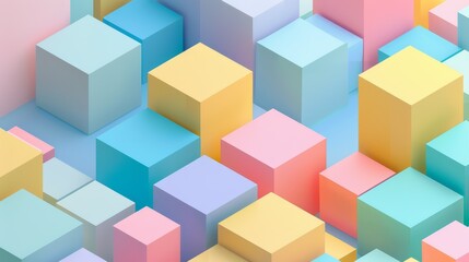 Obraz premium Vibrant 3D pastel cubes in abstract geometric pattern. Modern design in soothing colors suitable for backgrounds and creative projects.