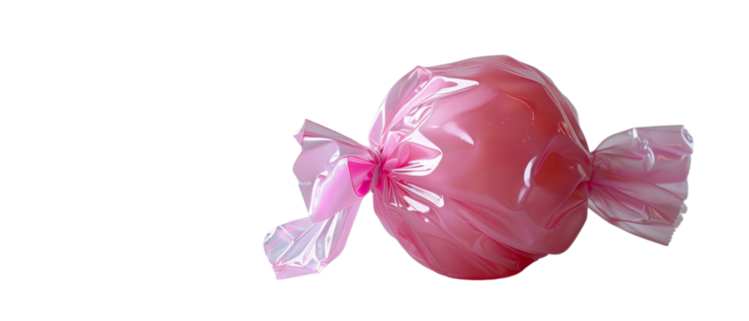 Close-up of a single pink wrapped candy Isolated on transparent background. Ideal for themes related to sweets, confectionery, and treats.