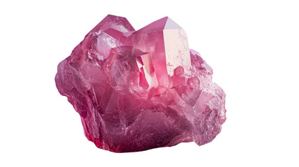 Close-up of a vibrant pink quartz crystal, showcasing its intricate facets and natural beauty, isolated on transparent background