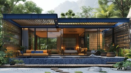 Obraz premium A tropical villa with an open-air design