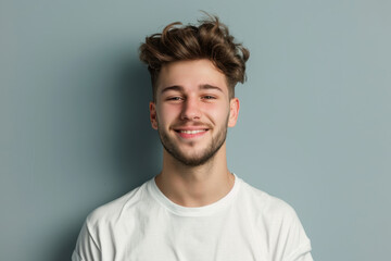 Obraz premium A close up portrait of a young man with a subtle smile
