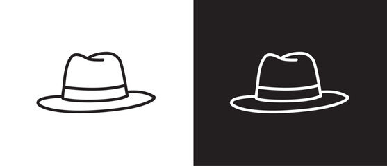 Hat icons, fedora hat icon, captain, men's bowler,  sun visor, cowboy, summer hat. Icon line of hat vector illustration on black and white background. eps 10, Editable stroke. Fashion icon, Menwear.