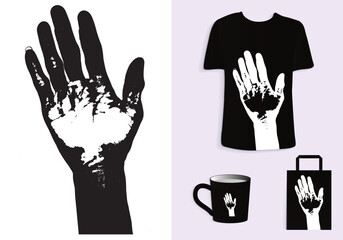 Obraz premium Five-Finger Hand Gesture Front View with Grunge Effect in Retro Style for T-Shirt, Tote Bag, and Cup Design. Merchandise and Print. Mock-up templates Included.