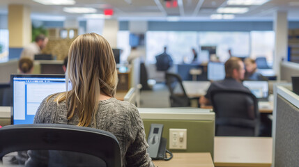 Focused Workforce: Employees Engaged in Tasks in a Traditional Corporate Office with Cubicles