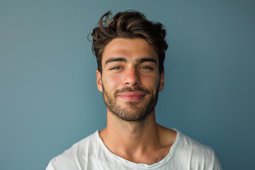 Fototapeta premium A close up portrait of a young man with a subtle smile