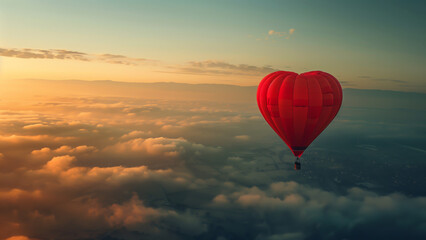 Fototapeta premium A hot air balloon shaped like a heart floats freely in the sky