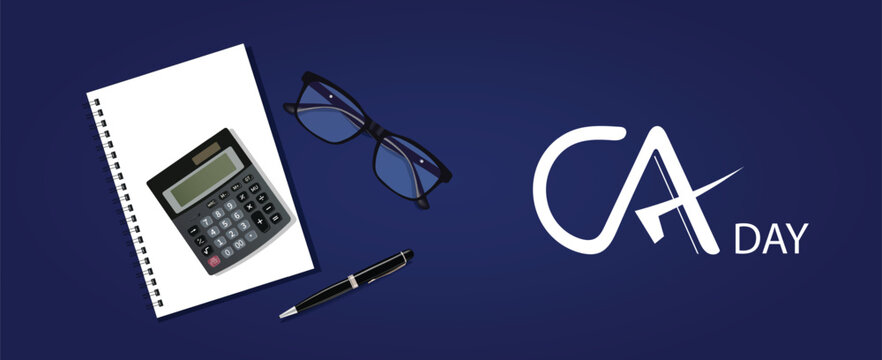 Chartered Accountants day calculator pen notebook eyeglass vector poster