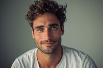 Obraz premium A close up portrait of a young man with a subtle smile