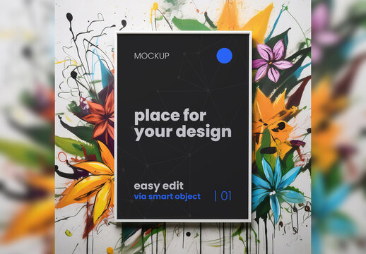 Poster Frame Mockup with Flower Graffiti Background Generative Ai