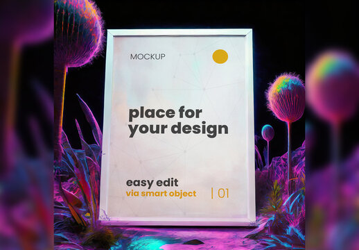 Poster Frame Mockup with bioluminescence Psicodelic Plants 05 Generative Ai