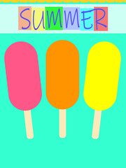 Colorful banner varied concept for the summer season, lively and with refreshing ice lolly.