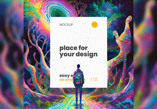 Poster Frame Mockup with bioluminescence Psicodelic Plants 06 Generative Ai