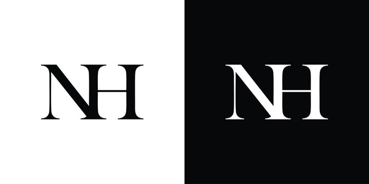 Abstract serif letter NH logo in black and white color for beauty and wedding design logo vector inspiration