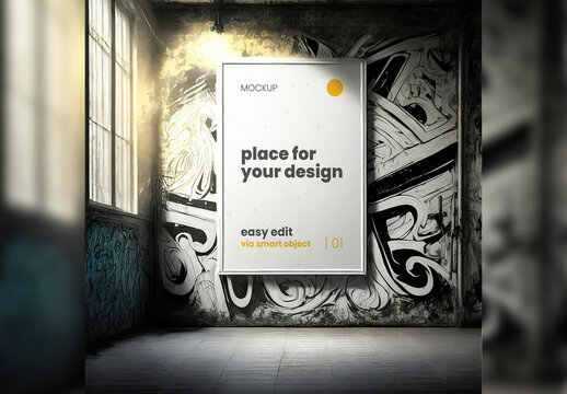 Poster Frame Mockup with Graffiti Background Artistic 04 Generative Ai