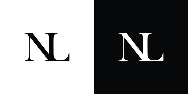 Abstract serif letter NL logo in black and white color for beauty and wedding design logo vector inspiration