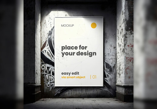 Poster Frame Mockup with Graffiti Background Artistic 07 Generative Ai