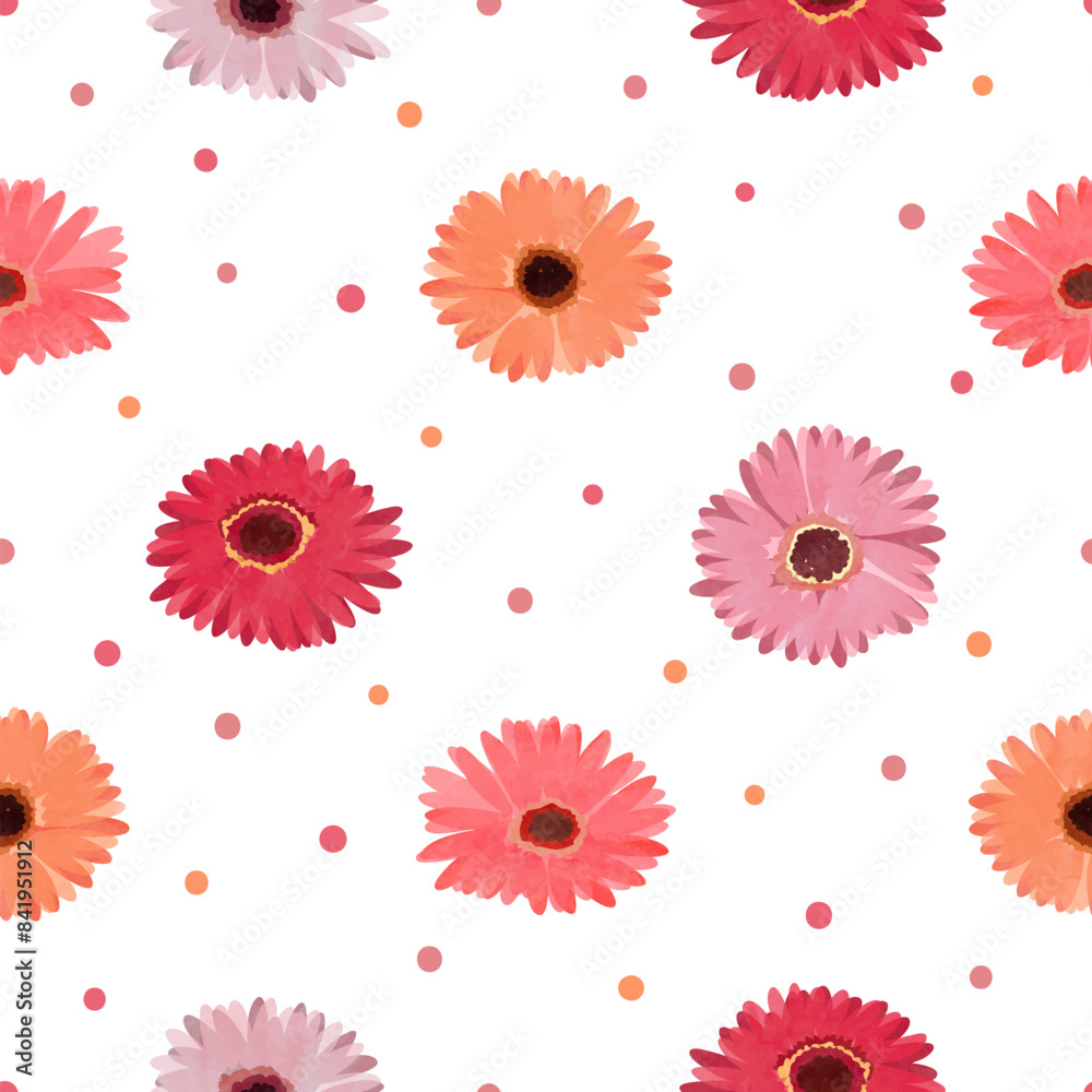 Wall mural Gerbera flowers seamless pattern. Vector watercolor colorful daisy background