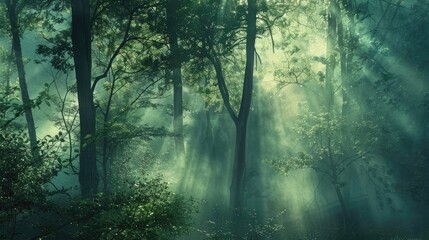 Obraz premium A photograph captured on a misty morning in the forest