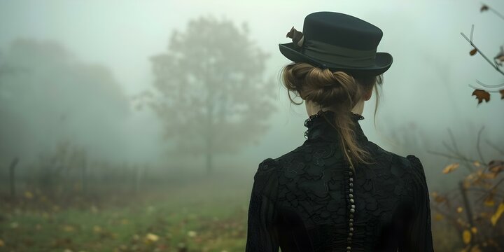 Victorian female detective solves mysteries in foggy UK evoking a cinematic vibe. Concept Mystery, Victorian Era, Female Protagonist, Detective Fiction, Atmospheric Setting