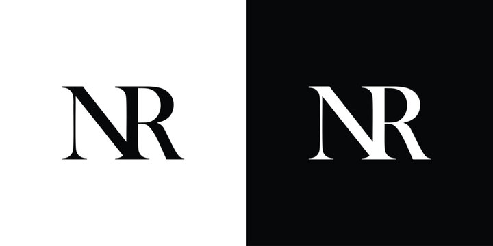 Abstract serif letter NR logo in black and white color for beauty and wedding design logo vector inspiration