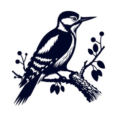 Woodpecker bird silhouette Clip art isolated vector illustration on a white background