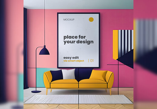 Poster Frame Page Mockup digital illustrated artistic design style 03 Generative Ai