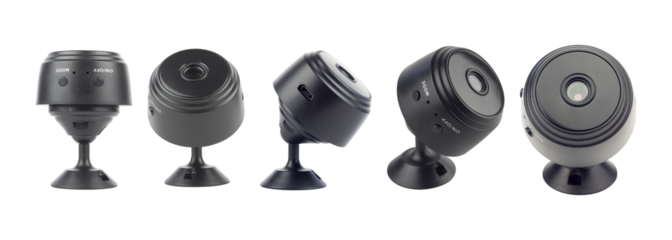 Set mini wifi security camera on tripod isolated from background	